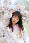 清純美女學(xué)生櫻花樹(shù)寫(xiě)真手機(jī)壁紙